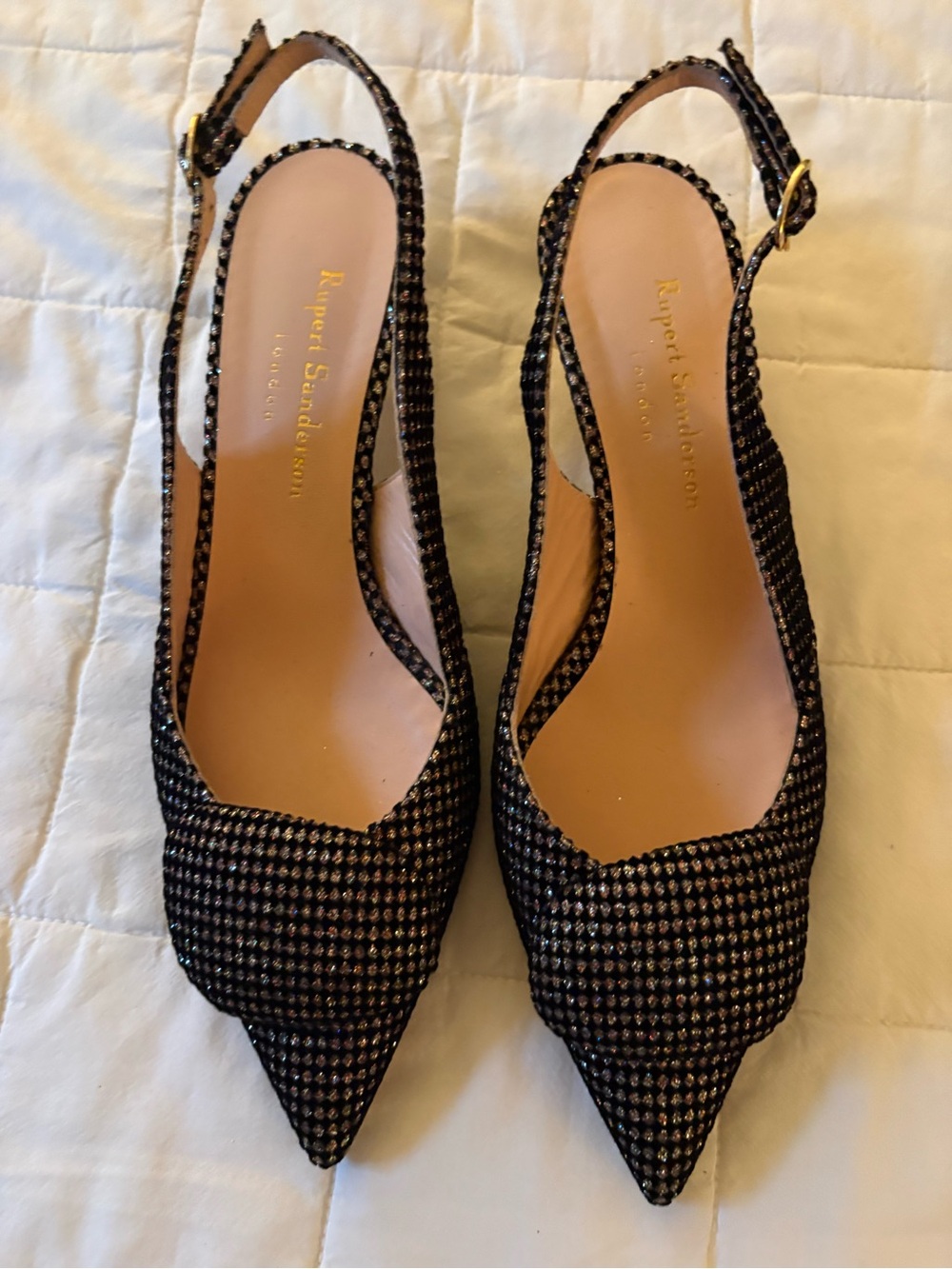 Rupert Sanderson Black Tweed Pointed Slingback Mules